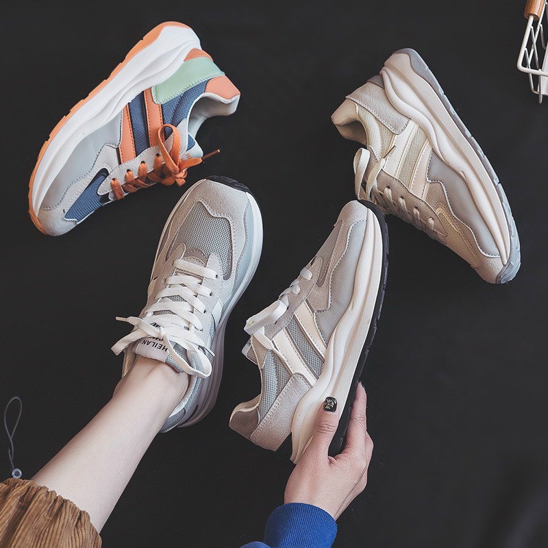 Giày thể thao nữ sọc cam và xám 👟Freeship extra 👟 Giày Quảng Châu Xịn