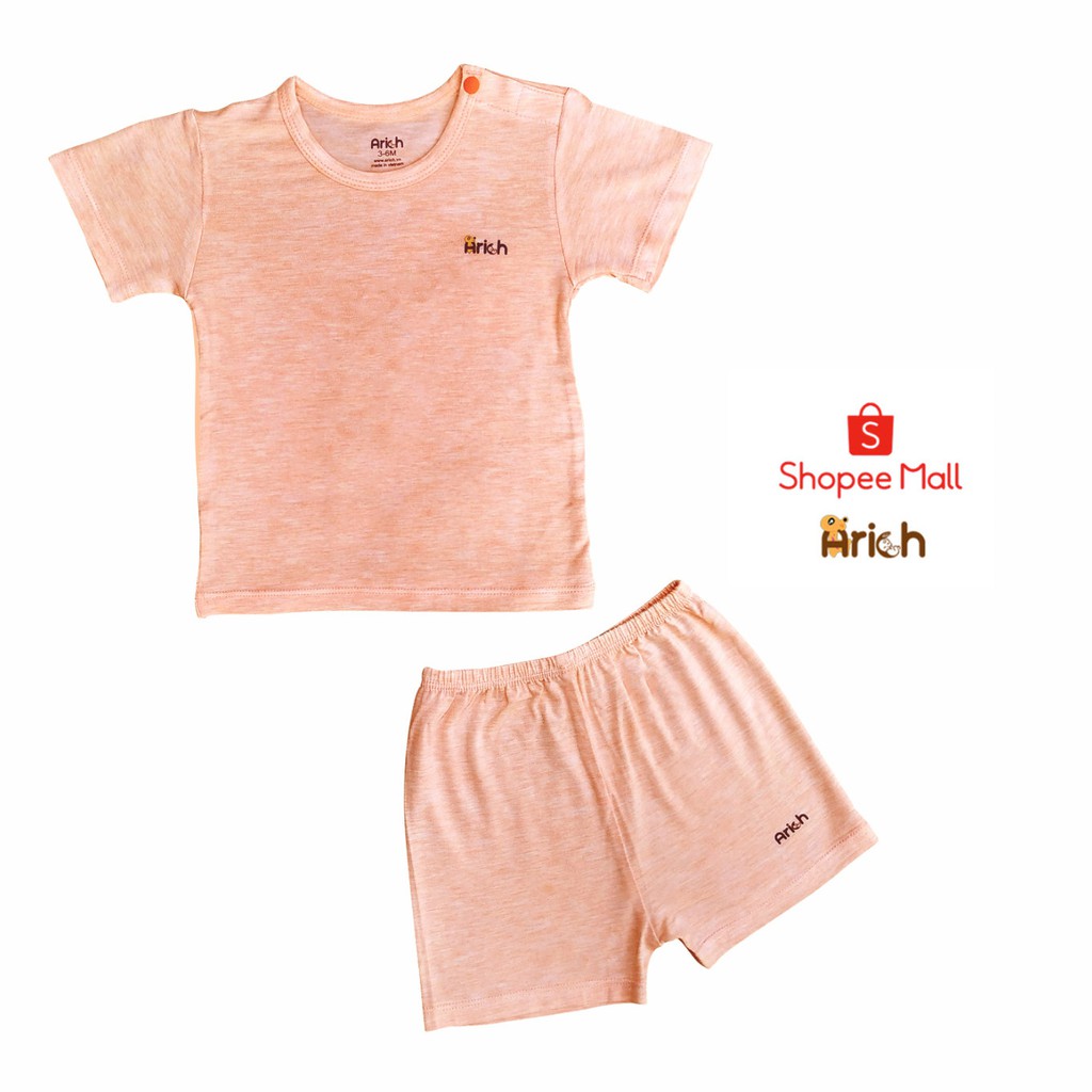 Bộ quần áo cộc cài vai màu trơn Arich (size từ 3-6 tháng đến 3-4 tuổi)