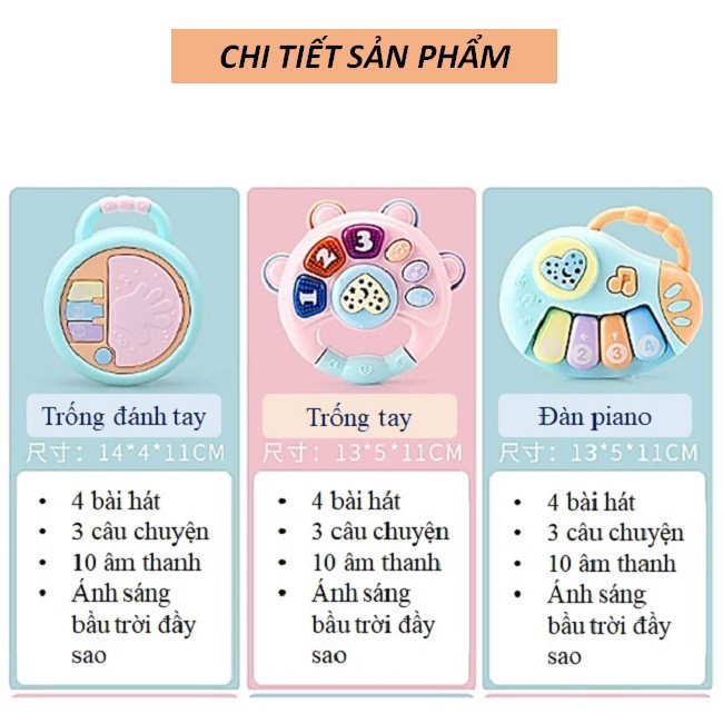 Nhạc cụ trống cầm tay đa năng giáo dục sớm cho trẻ em 0-3 tuổi có chiếu sáng bầu trời đầy sao nhiều màu sắc