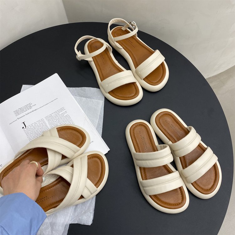 Giày Sandal Hở Ngón Mũi Tròn Phong Cách Mới Có Khóa Cài Thoải Mái Dễ Phối Đồ