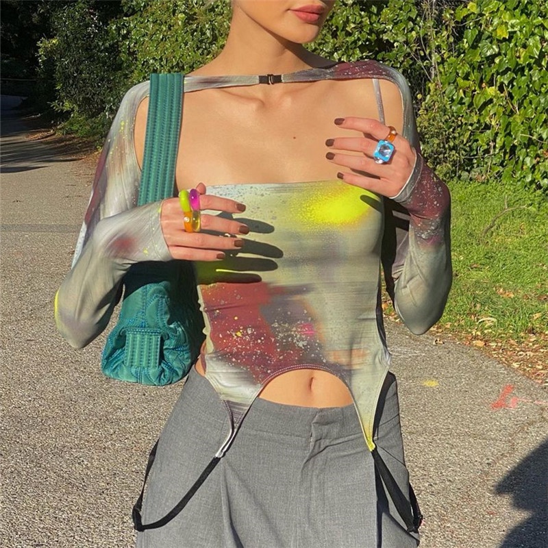 Áo Tank Top Tay Dài Phối Khóa Cài Thiết Kế Lệch Tà Quyến Rũ Cho Nữ