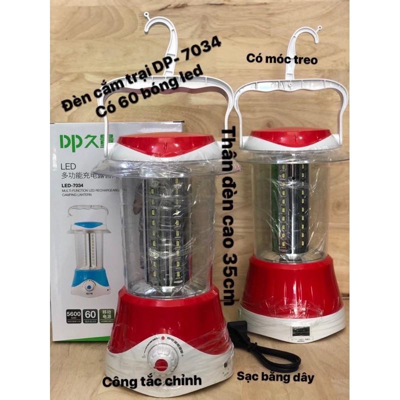 Đèn Sạc Cắm Trại DP 7034 Tích Điện Có Móc Treo 60 Bóng Led