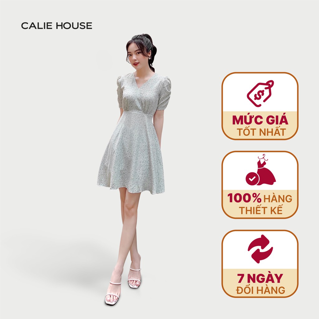 Váy hoa baby xanh đỏ thời trang công sở Calie House V240