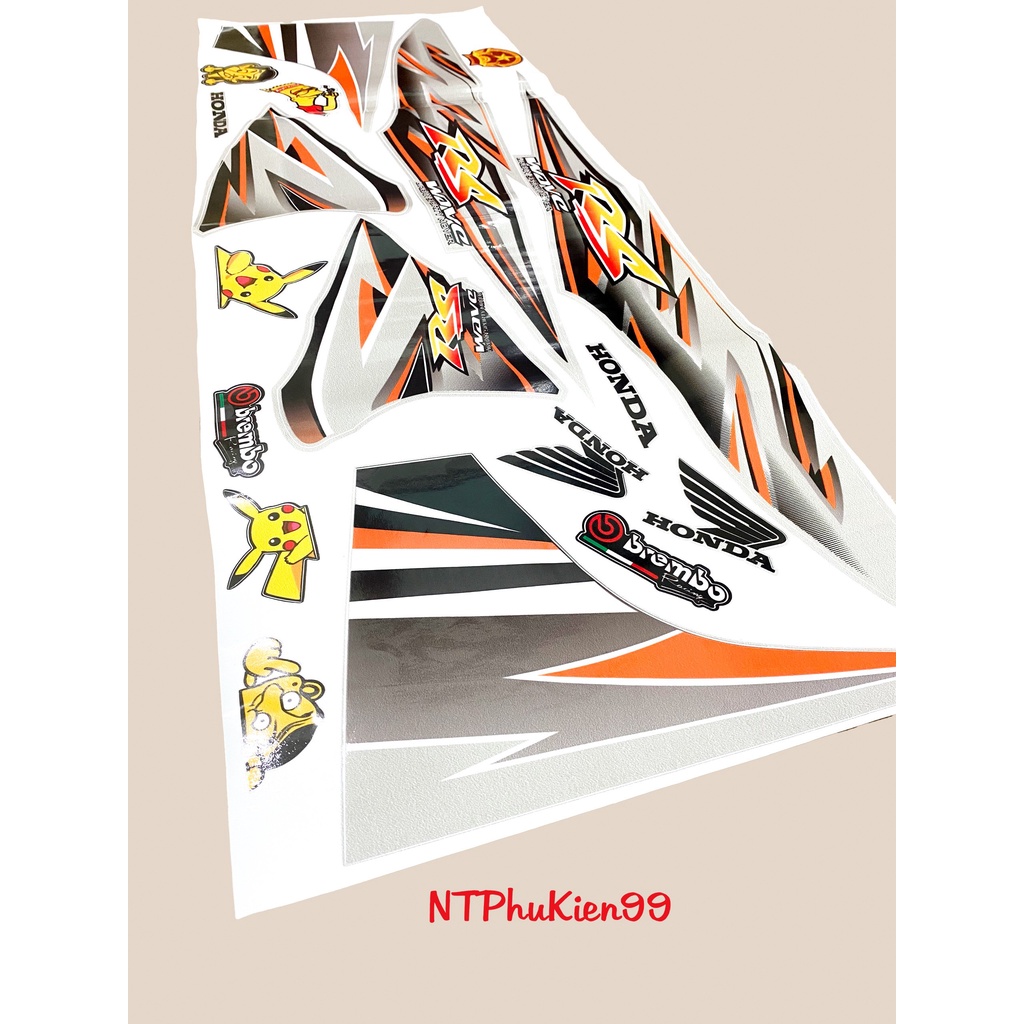 Tem rời Wave Alpha 50cc-100cc-110cc MẪU RS Màu Cam.3 Lớp Siêu Đẹp