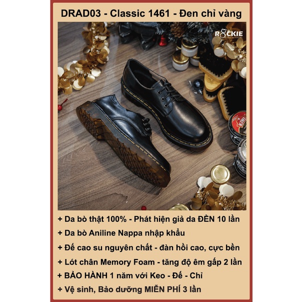 Giày nam da thật Dr Martens 1461- Da nappa cao cấp nhập khẩu - Màu đen - DRAD03DE  - R8ckie Official | BigBuy360 - bigbuy360.vn