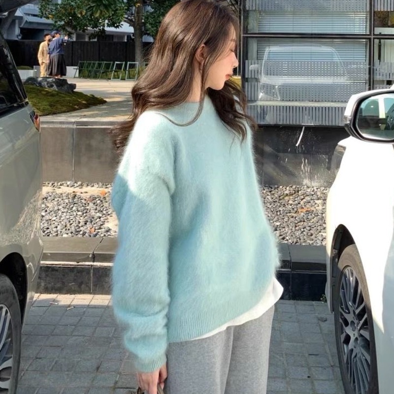 Áo sweater RENJIANVSHENG 205841 dáng rộng tay dài dễ phối đồ trẻ trung thời trang mùa thu Hàn Quốc