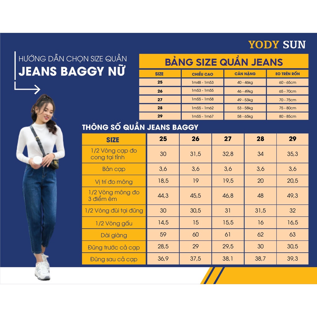 Quần jean nữ  Skinny YODY quần bò dáng ôm trơn chất liệu demin không nhăn độ bền cao -  QJN4010