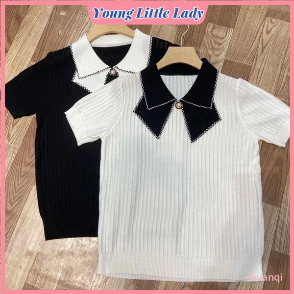 Áo sweater chất liệu lụa băng mỏng tay ngắn phối nơ thời trang hè cho nữ