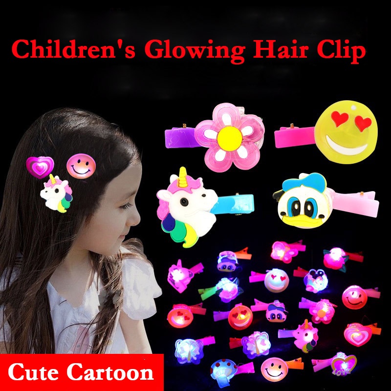 Kẹp Tóc Hình Hoạt Hình Có Keo Dạ Quang Xinh Xắn Cho Bé Gái