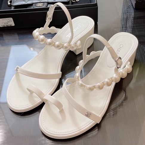 Giày cao gót chanel da cừu đính ngọc trai thời trang cho nữ