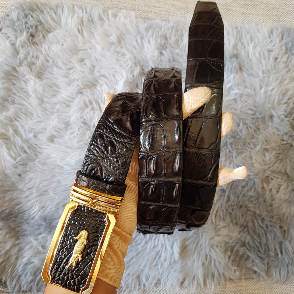 Dây Lưng Cá Sấu 4.0cm, Dây Liền Nguyên Con Không Nối,  Màu Đen I Dây Lưng Da Cá Sấu Gù Lưng, Bảo Hành 24 Tháng