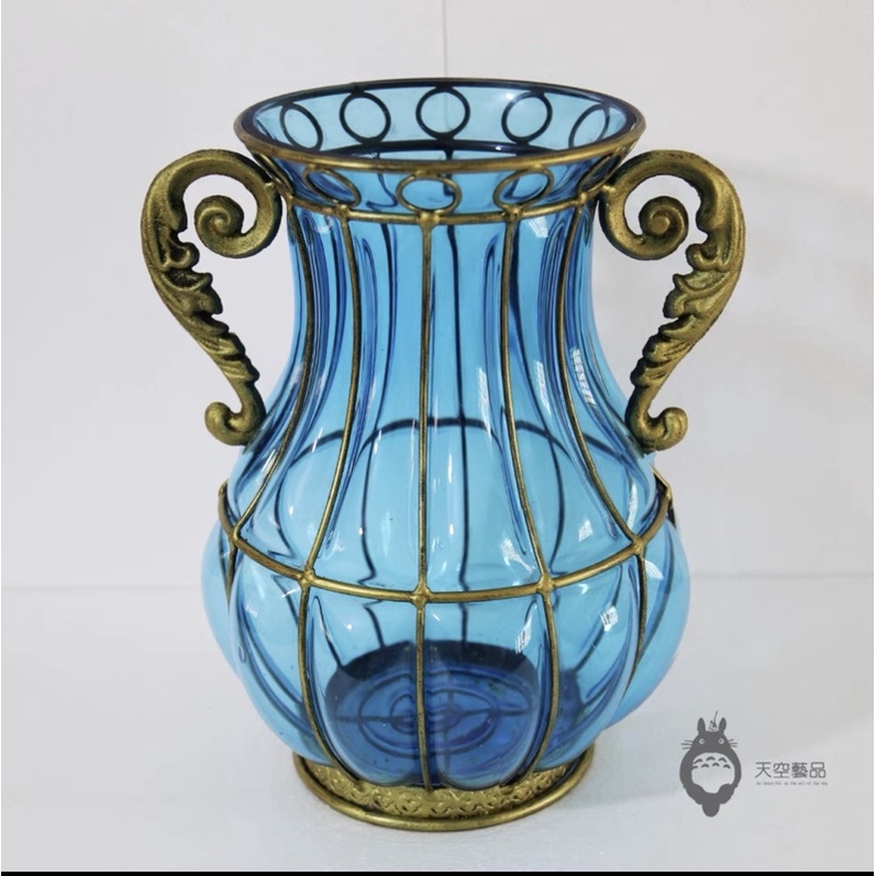 Lọ hoa pha lê xanh dương, xanh lá để bàn phong cách Châu Âu