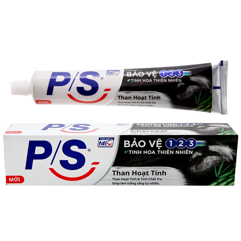 Kem đánh răng p/s bảo vệ 123 than hoạt tính tuýp 180g tặng cốc sứ
