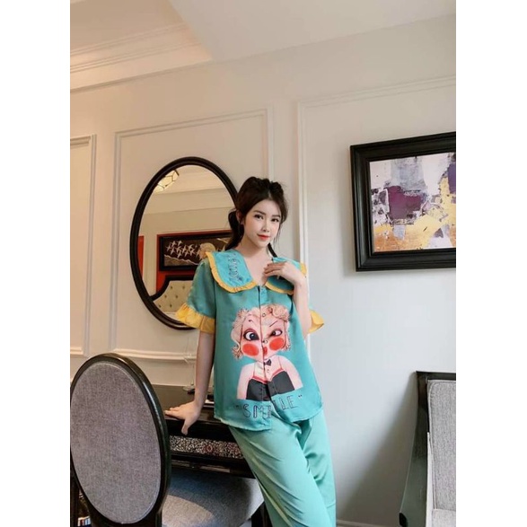 Bộ satin tiểu thư tay ngắn quần dài