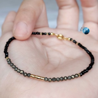 Vòng đá pyrite mix đá núi lửa cắt giác 2mm
