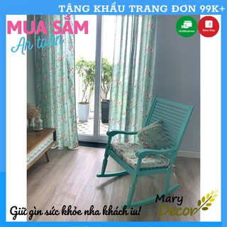 Rèm cửa đẹp cao cấp giá rẻ, mẫu mới nhất hiện nay chống nắng tốt - họa tiết hoa xanh vintage R-K04