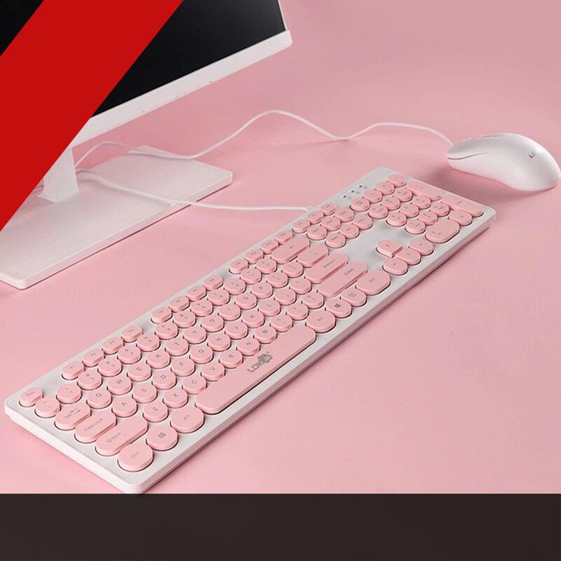 Bộ Bàn Phím Và Chuột Có Dây USB Màu Hồng Dễ Thương Thời Trang 2021