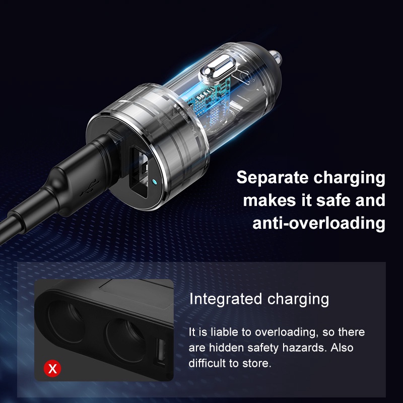 Chia tẩu sạc ô tô Baseus High efficiency one to two cigarette lighter CRDYQ