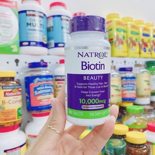 100 viên uống Biotin beauty Natrol Mỹ hair skin nail 10,000mg maximum strength da tóc móng