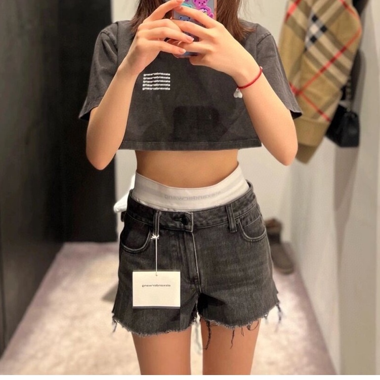Aw 2021 Mới Quần Short Denim Giặt Eo Thấp Co Giãn