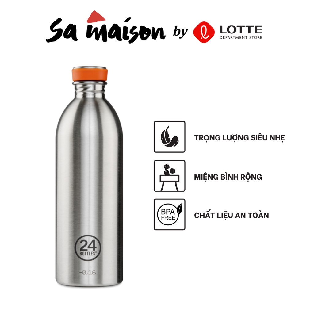 Bình nước 24Bottles Urban, chất liệu thép không gỉ siêu nhẹ, màu thép