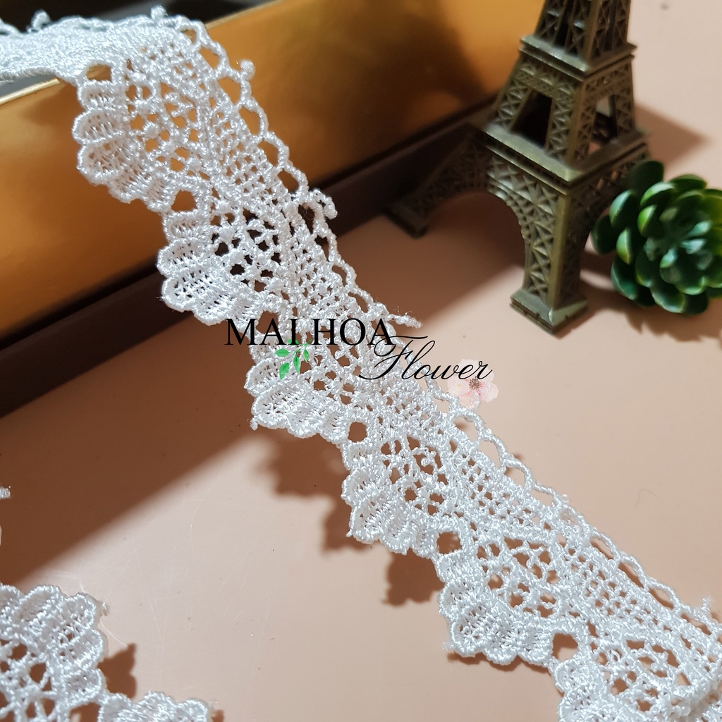 RC37 Cuộn 13 mét ren viền váy áo màu trắng bản 3cm ren chỉ thêu hoa Maihoaflower