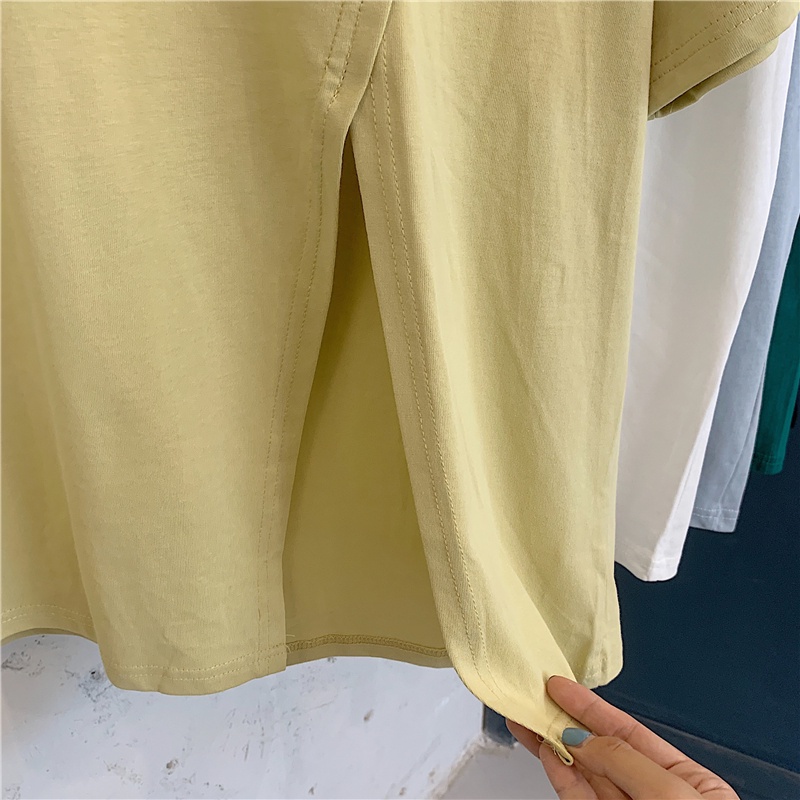 SUXI Áo thun nữ tay ngắn dáng rộng màu trơn thời trang mùa hè