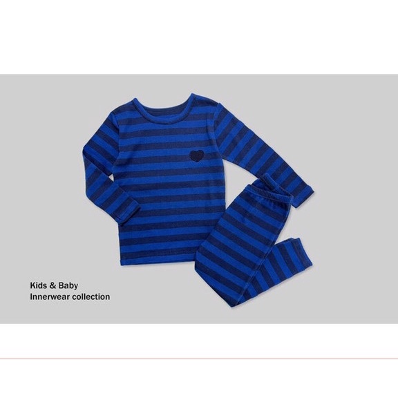 Bộ thun cotton dài tay UniFriend dư kẻ xanh trái tim cho bé BUF013