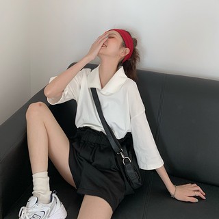 [Hàng order] Áo phông nữ tay lỡ có cổ trơn màu basic