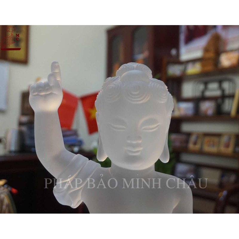 [PHÁP BẢO MINH CHÂU] Tượng Đản Sanh - Lưu Ly Đài Loan 17cm (Trắng - Vàng)