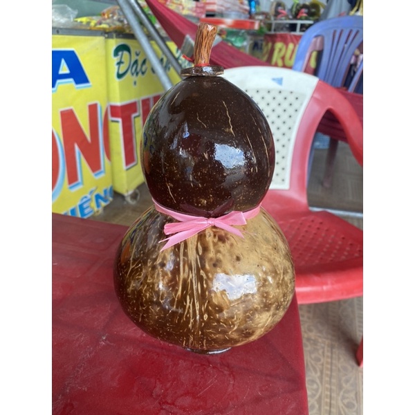 Hồ lô bằng gáo dừa + 6 chung ly gỗ dừa