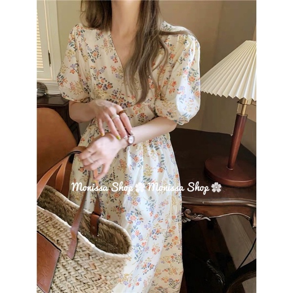 Đầm váy hoa nhí Ulzzang dáng xuông hai màu freesize