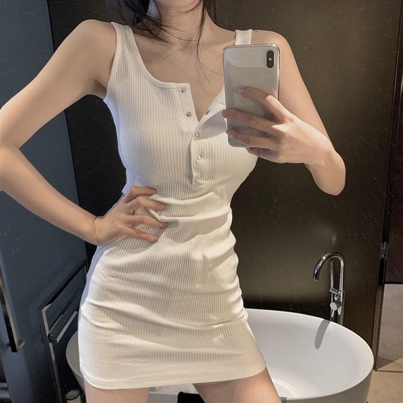 Đầm Ôm Dáng Kiểu Dệt Kim Không Tay Phong Cách Hàn Quốc Gợi Cảm Cho Nữ