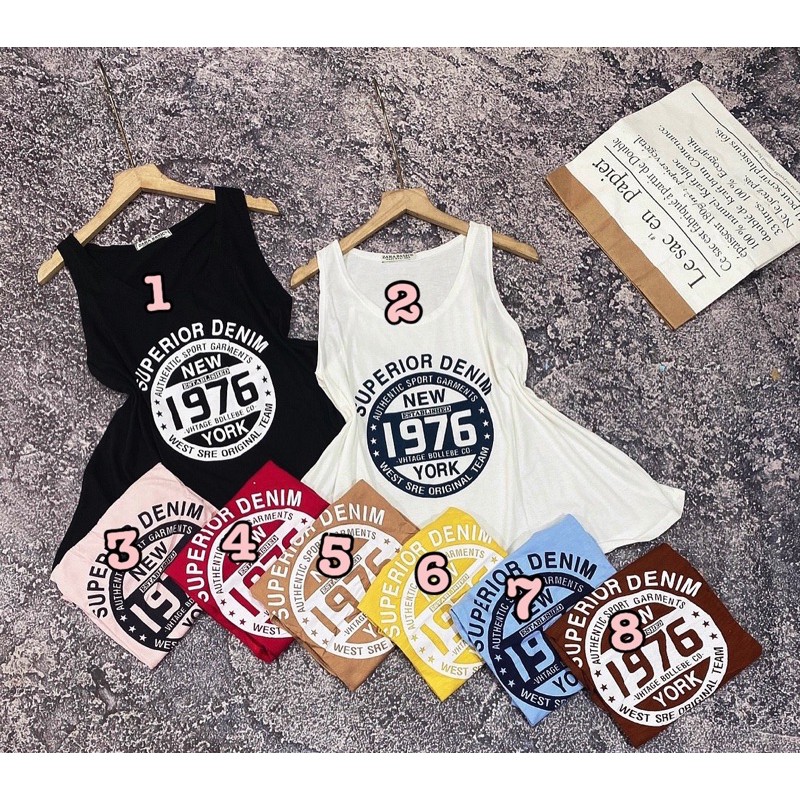 Áo thun giấy form rộng ba lỗ in số 1976