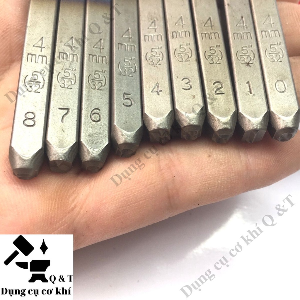 Bộ đục số , Bộ đóng số trên kim loại đóng khung xe máy YC602 xuôi 4mm 5mm 6mm