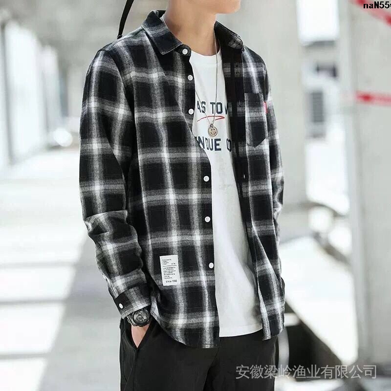 Áo Sơ Mi Tay Dài Sọc Ca Rô Thời Trang Hàn Quốc Cá Tính Cho Nam