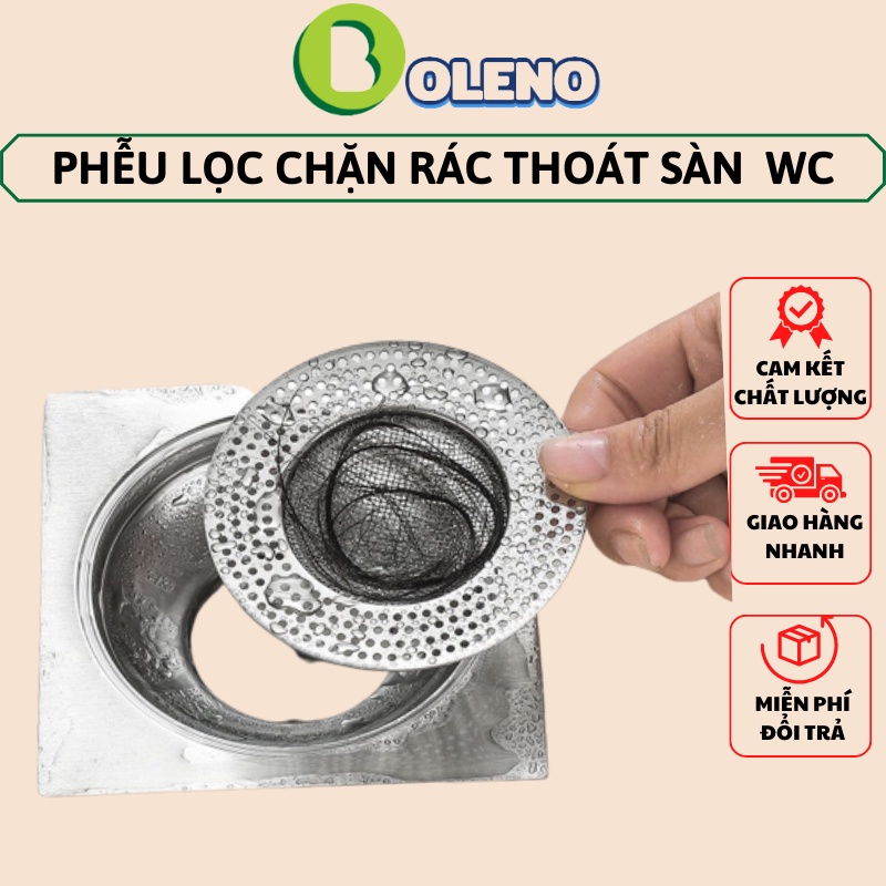 Phễu lọc rác thoát sàn nhà tắm chất liệu inox, giỏ lưới chặn rác wc