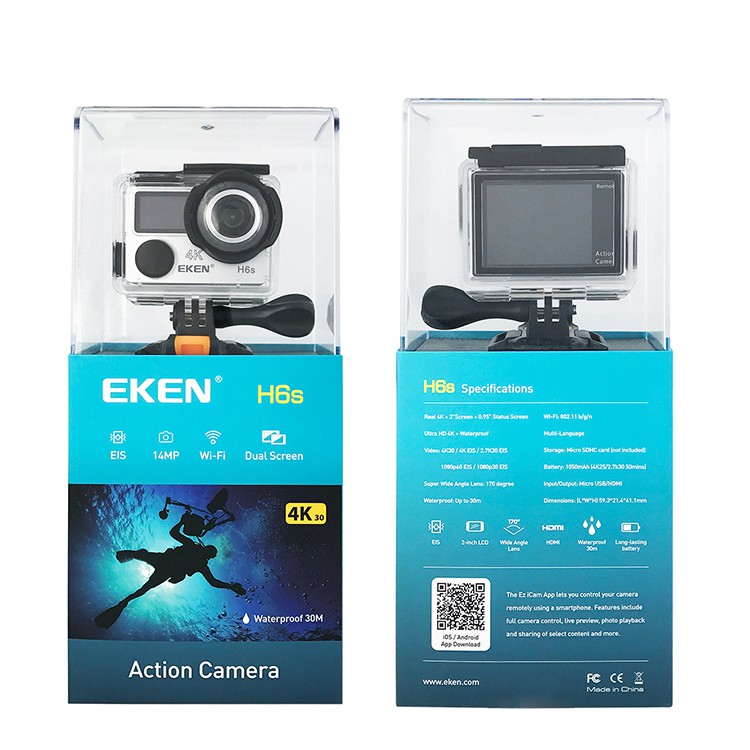 Camera hành trình EKEN H6S tặng 1 pin zin, 1 sạc đôi, camera hành động 4k wifi