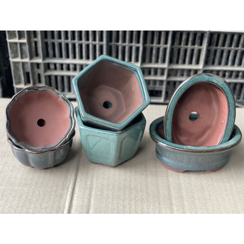 Chậu sứ bát tràng Hình Oval - lục giác, hình bồn hoa - phù hù hợp trồng bonsai-sen đá xương rồng