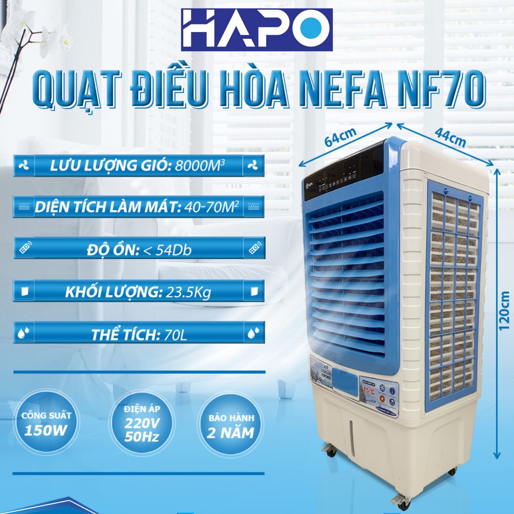 Quạt Điều Hòa NF70 Tiết kiệm Tới 90% Điện Năng, Quạt Hơi Nước Giúp Cân Bằng Độ Ẩm Và Làm Sạch Không Khí NEFA