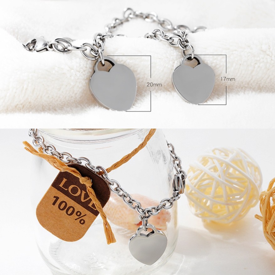 Lắc tay đôi nam nữ mặt trái tim chất liệu Stainless Steel cao cấp không gỉ