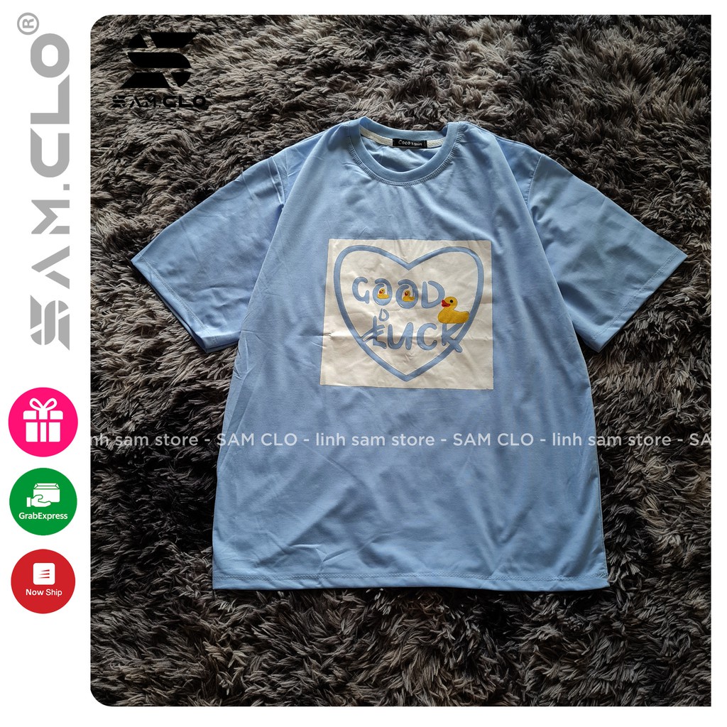 Áo thun nữ tay lỡ SAM CLO freesize phông form rộng dáng Unisex, mặc lớp, nhóm, couple hình TRÁI TIM chữ GOOD LUCK
