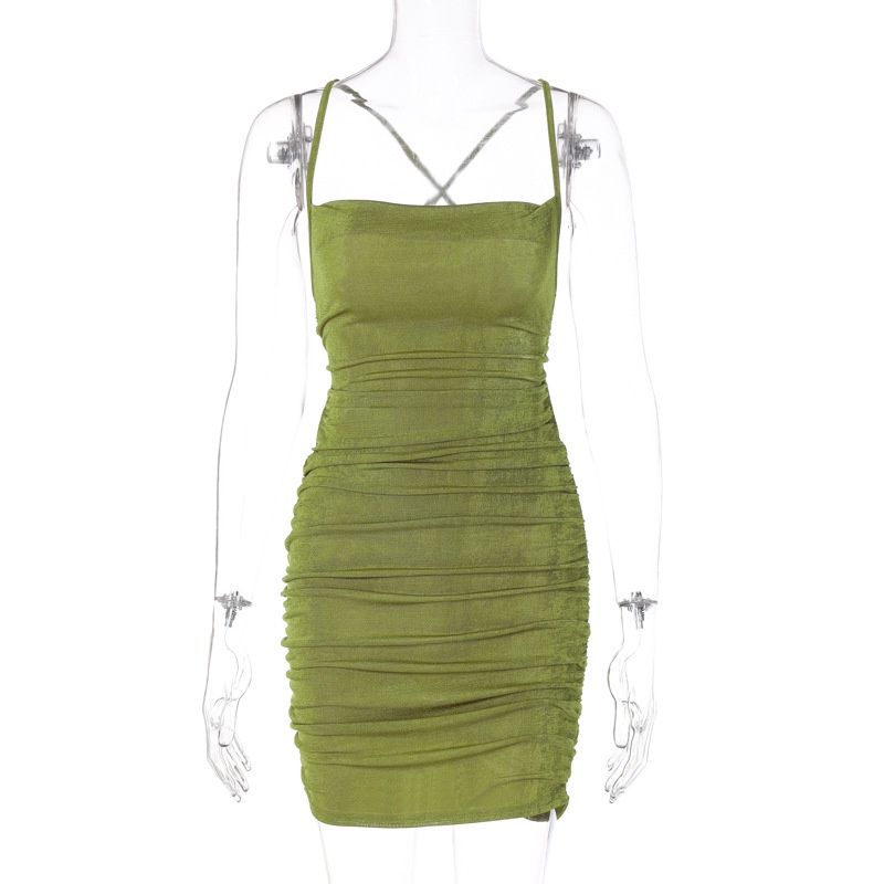 Đầm Sát Nách Hở Lưng Cột Dây Xếp Ly Thời Trang Quyến Rũ Cho Nữ