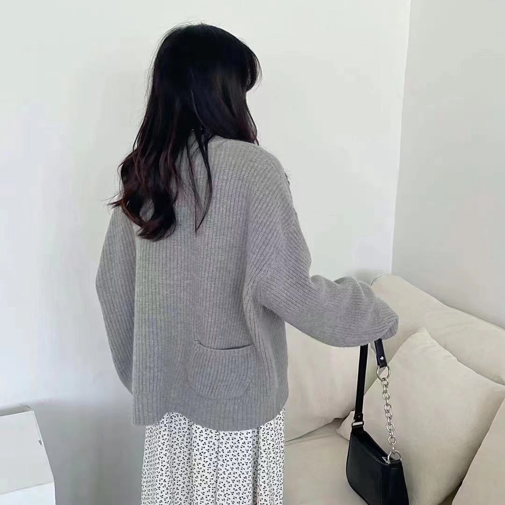 Áo cardigan len dày vân dọc túi sau _ A0291
