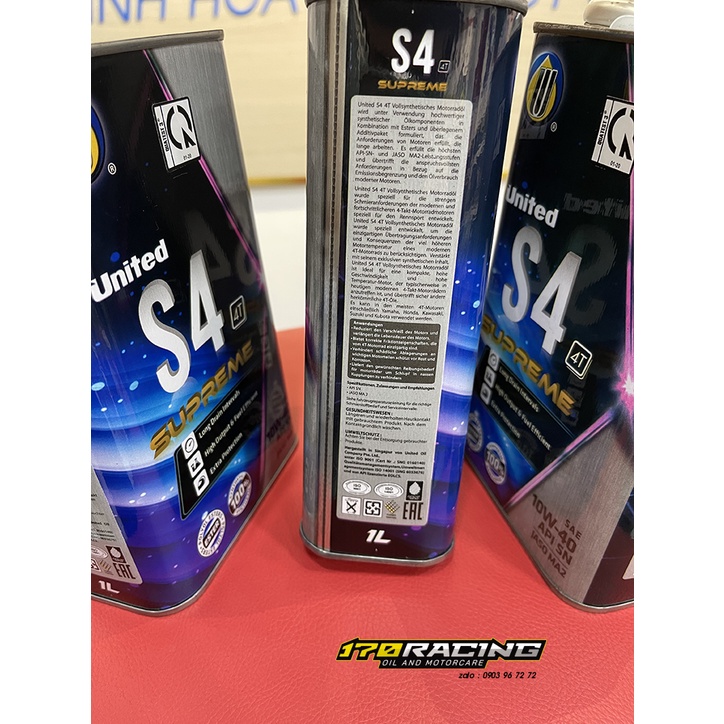 (HCM) Nhớt Xe Tay Ga UNITED OIL S4 4T SUPREME SAE 10W40 100 SYNTHETIC Dung Tích 1000 ML