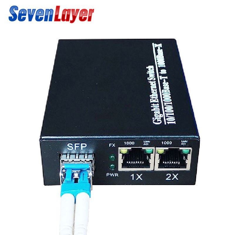 Phụ kiện chuyển đổi phương tiện Gigabit 1 sfp thành 2 rj45 UTP cáp quang ethernet cho camera ip 10/100/1000M
