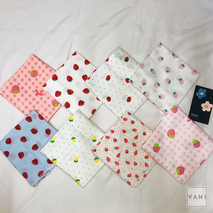 Khăn Turban Bandana Họa Tiết Trái Dâu, Trái Cherry Cute Siêu Xinh - Vani Store