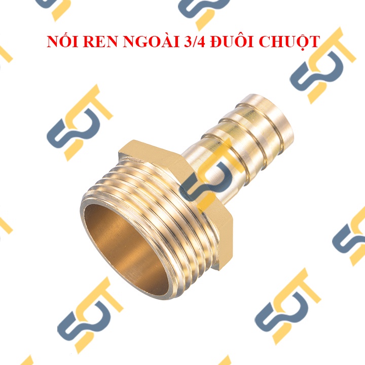 [REN 9.6 13 17 21 27] Khớp ren ngoài nối ống nhựa mềm &amp; PU đuôi chuột - Đồng (male airline horse connector) Béc Búp