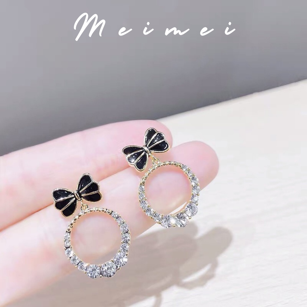 Bông tai Khuyên tai Hoa tai nơ đính đá Hàn Quốc KT0021