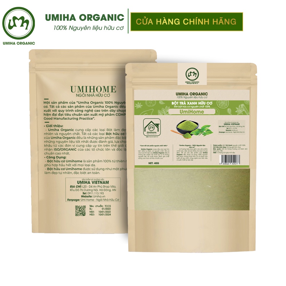 Bột Trà Xanh Đắp Mặt Nạ Hữu Cơ Umiha Nguyên Chất 40g | Green Tea Powder 100% Organic